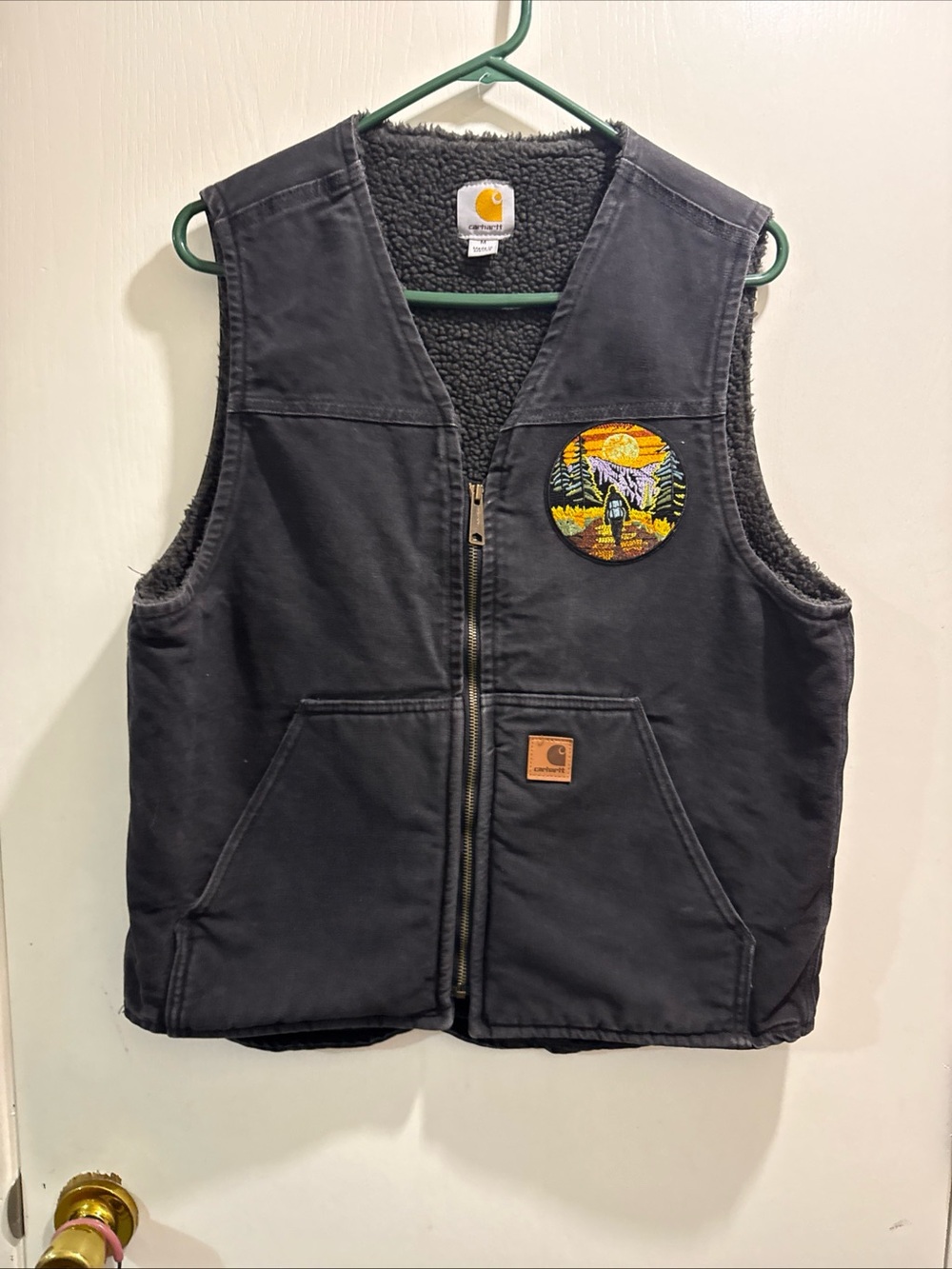 Carhartt Black Sherpa-Lined Work Vest with Outdoor Patch